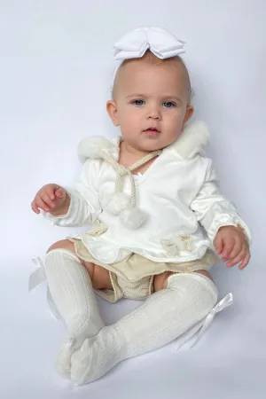 "Elinora" Faux Fur Hoodie & Sand Bloomers
