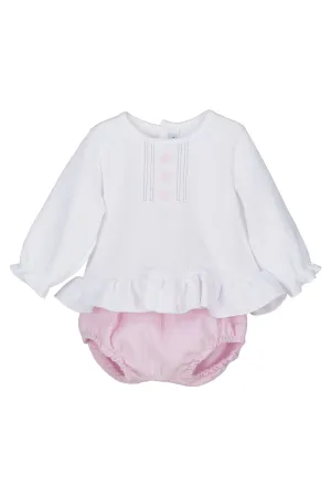 "Faye" White Blouse & Pink Bloomers