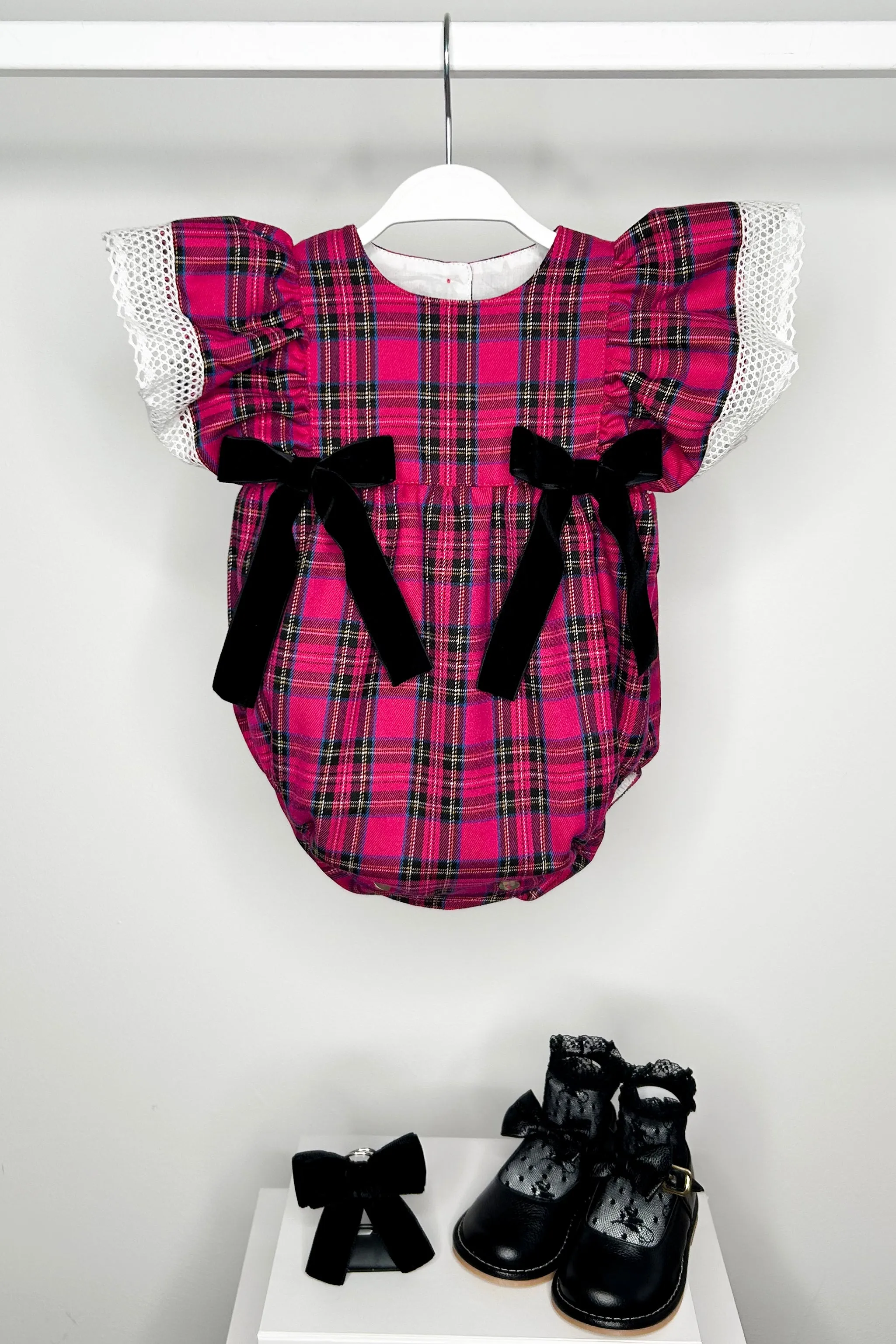 "Fleur" Hot Pink Tartan Romper