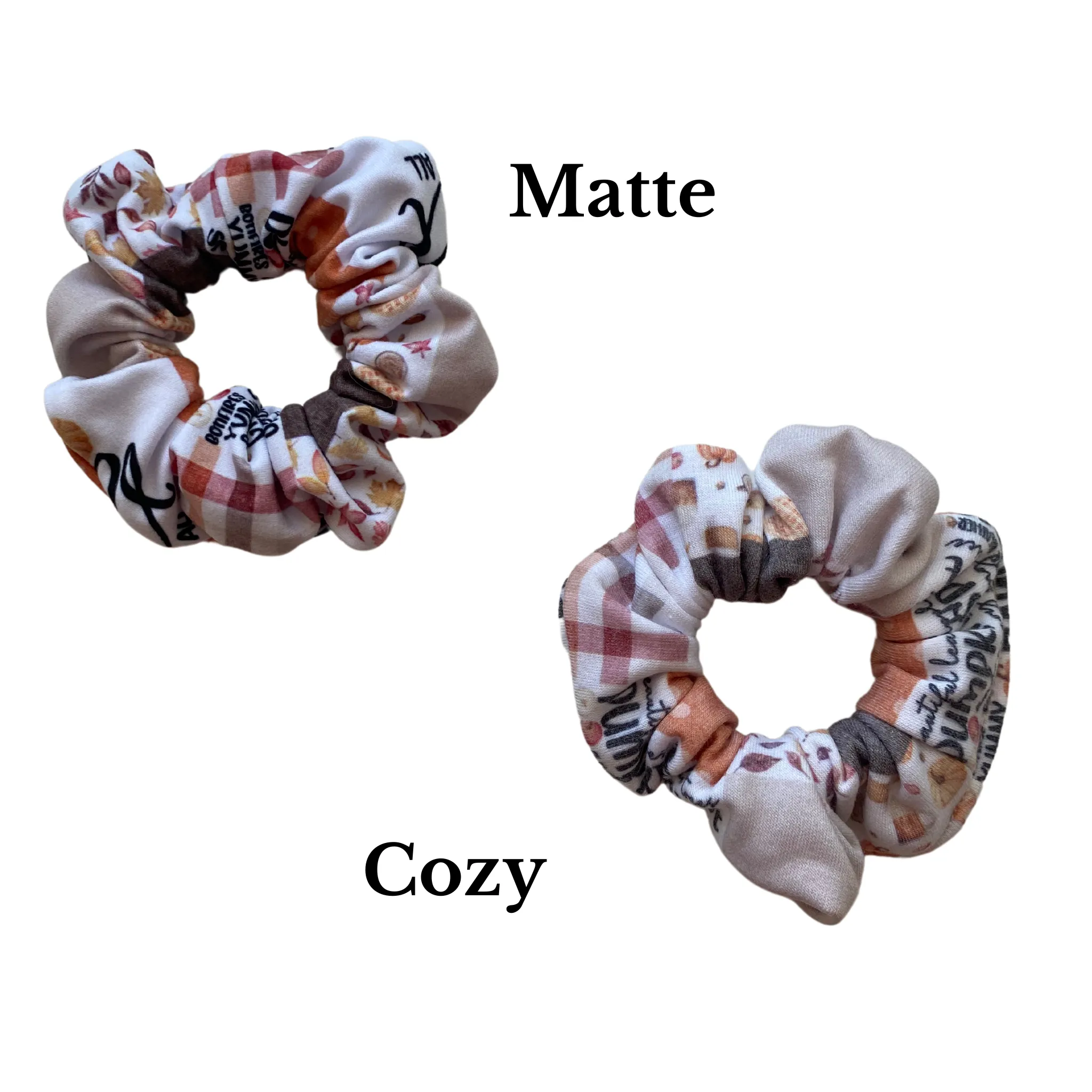 "I Love Fall Most Of All" Faux Quilt Cozy Scrunchie