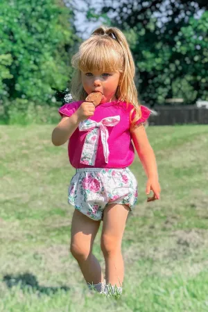 "Lulu" Fuchsia Knit Floral Top & Bloomers