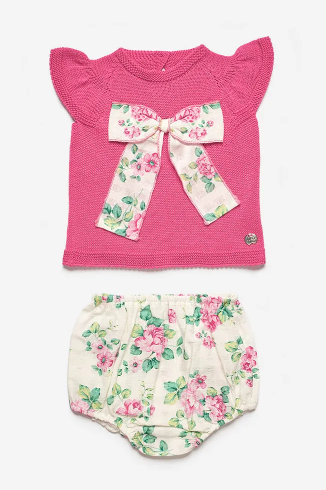 "Lulu" Fuchsia Knit Floral Top & Bloomers