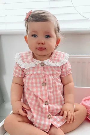 "Meadow" Pink Gingham Blouse & Bloomers