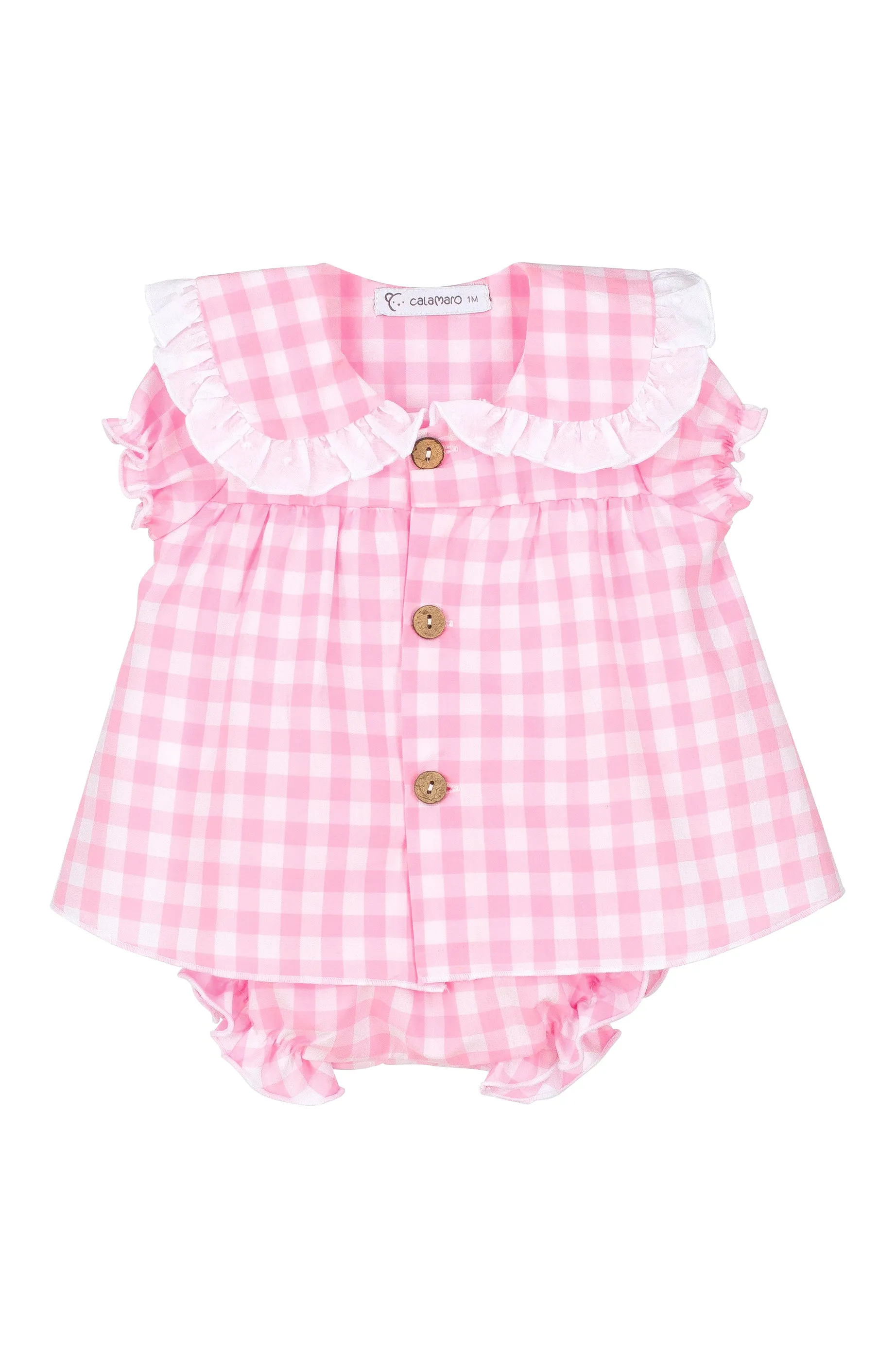 "Meadow" Pink Gingham Blouse & Bloomers