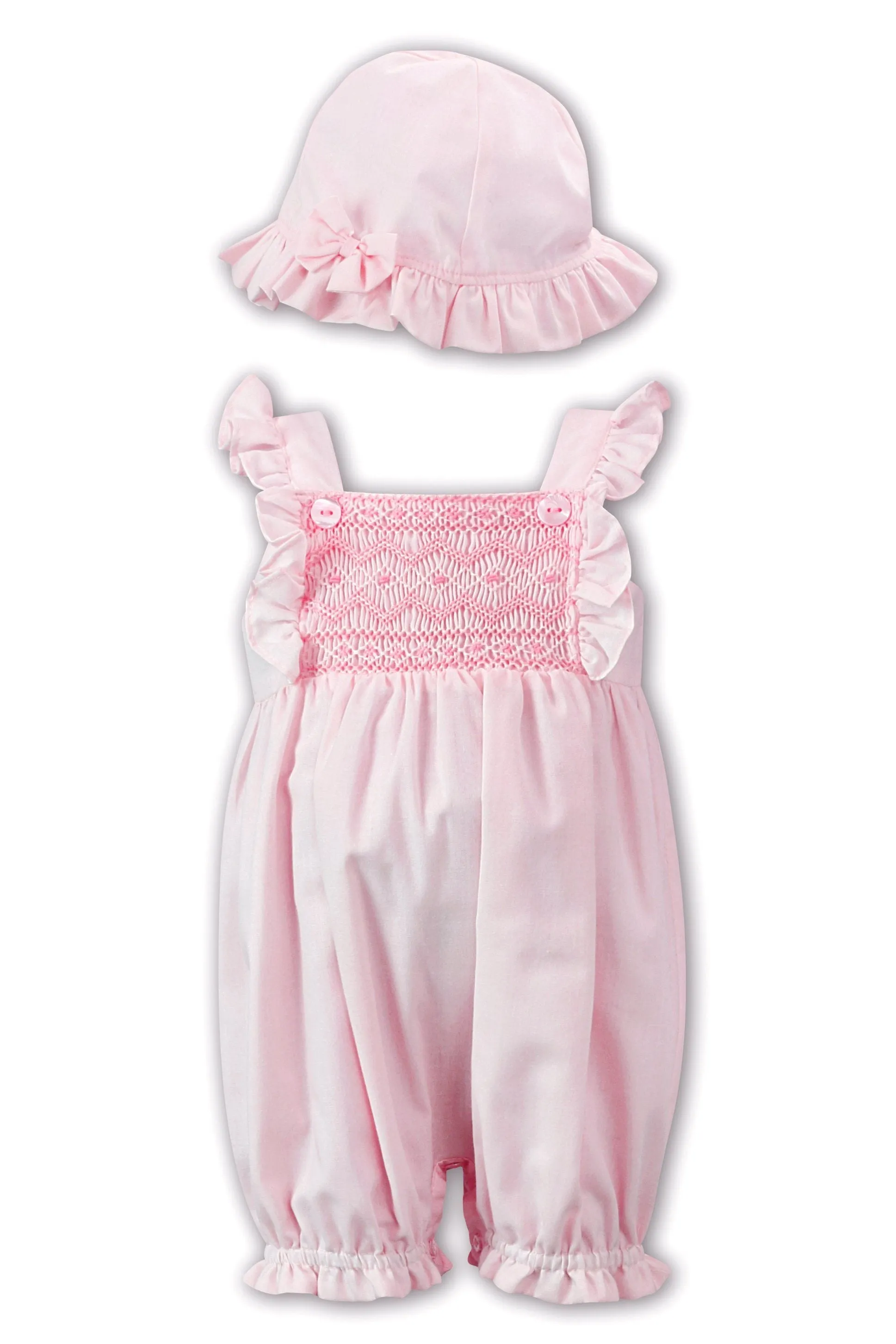 "Paige" Pink Smocked Romper & Hat