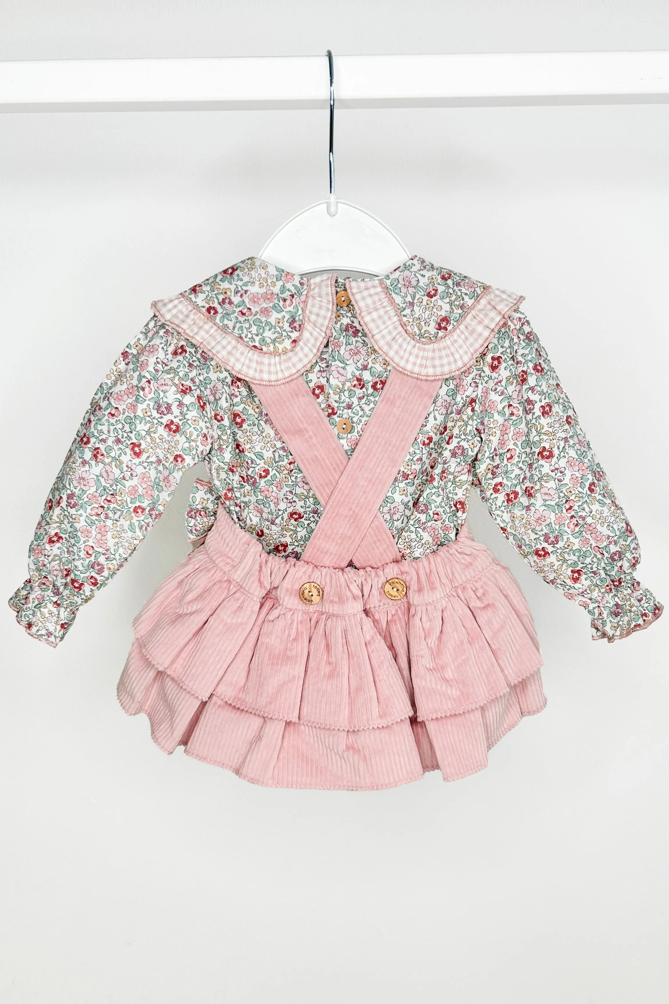 "Rose" Dusky Pink Floral Blouse & Cord Pinafore Skirt