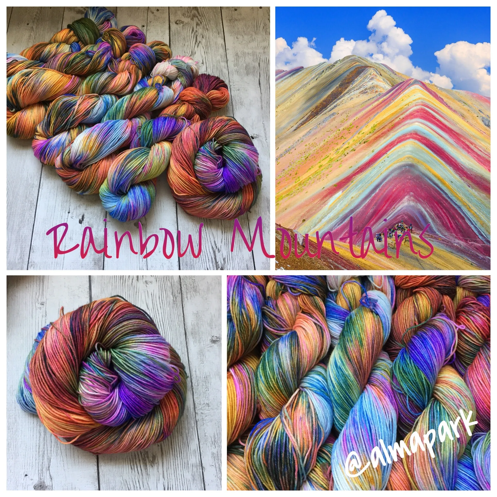 RAINBOW MOUNTAINS -  Handpainted  Multiple Yarn Weights  -  RTS