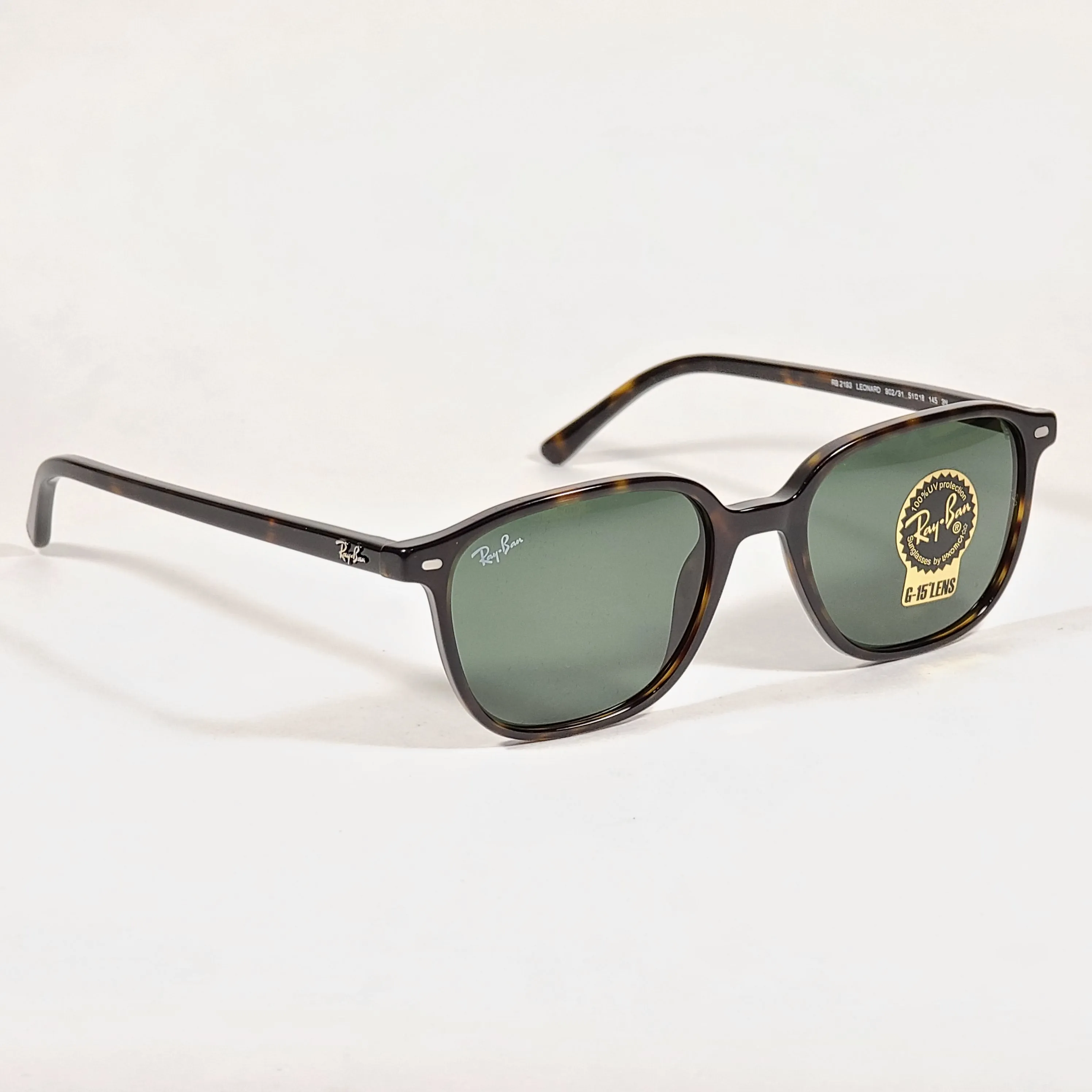 Ray-Ban Leonard Square Sunglasses Brown Havana Tortoise Frame Green Lens RB2193 902/31