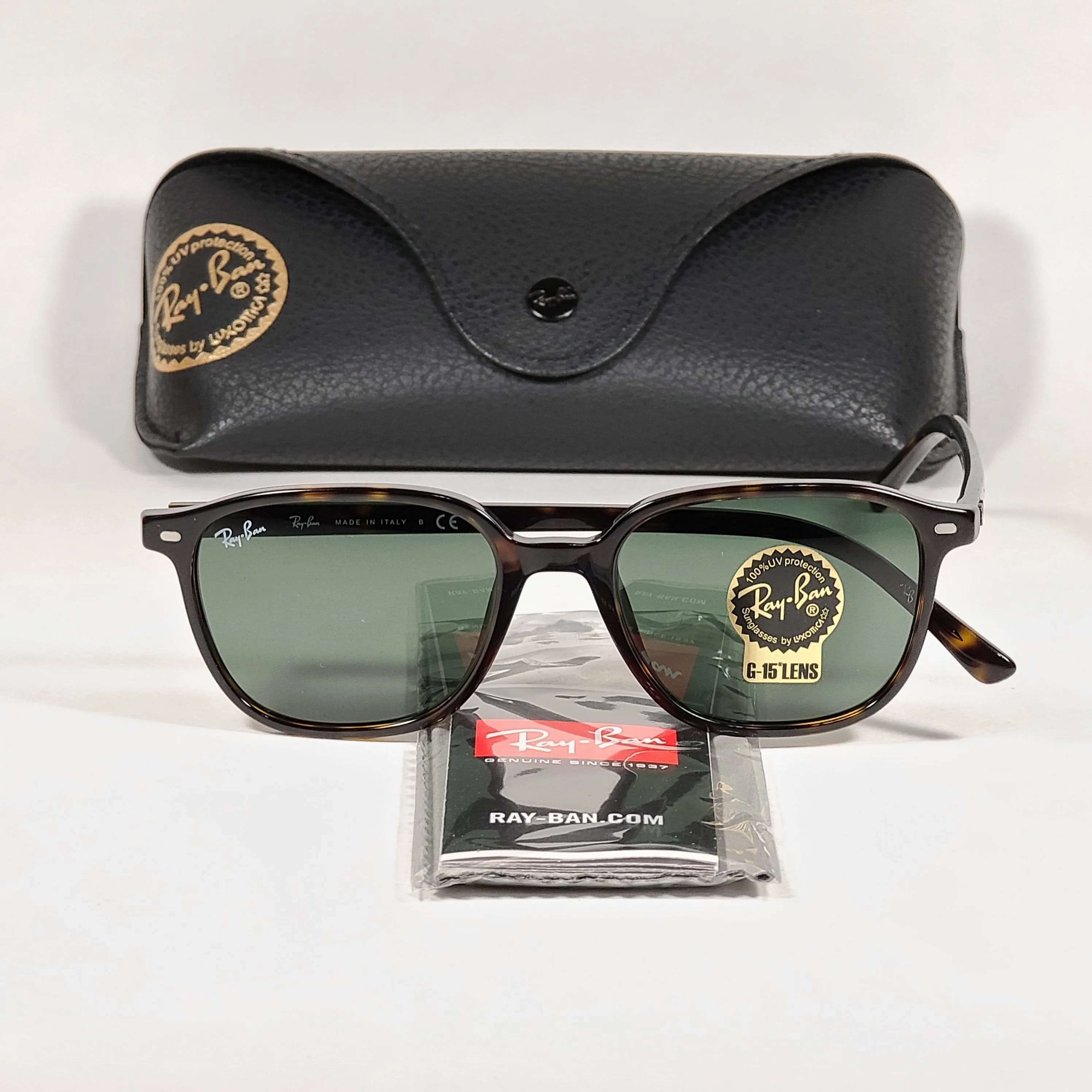 Ray-Ban Leonard Square Sunglasses Brown Havana Tortoise Frame Green Lens RB2193 902/31