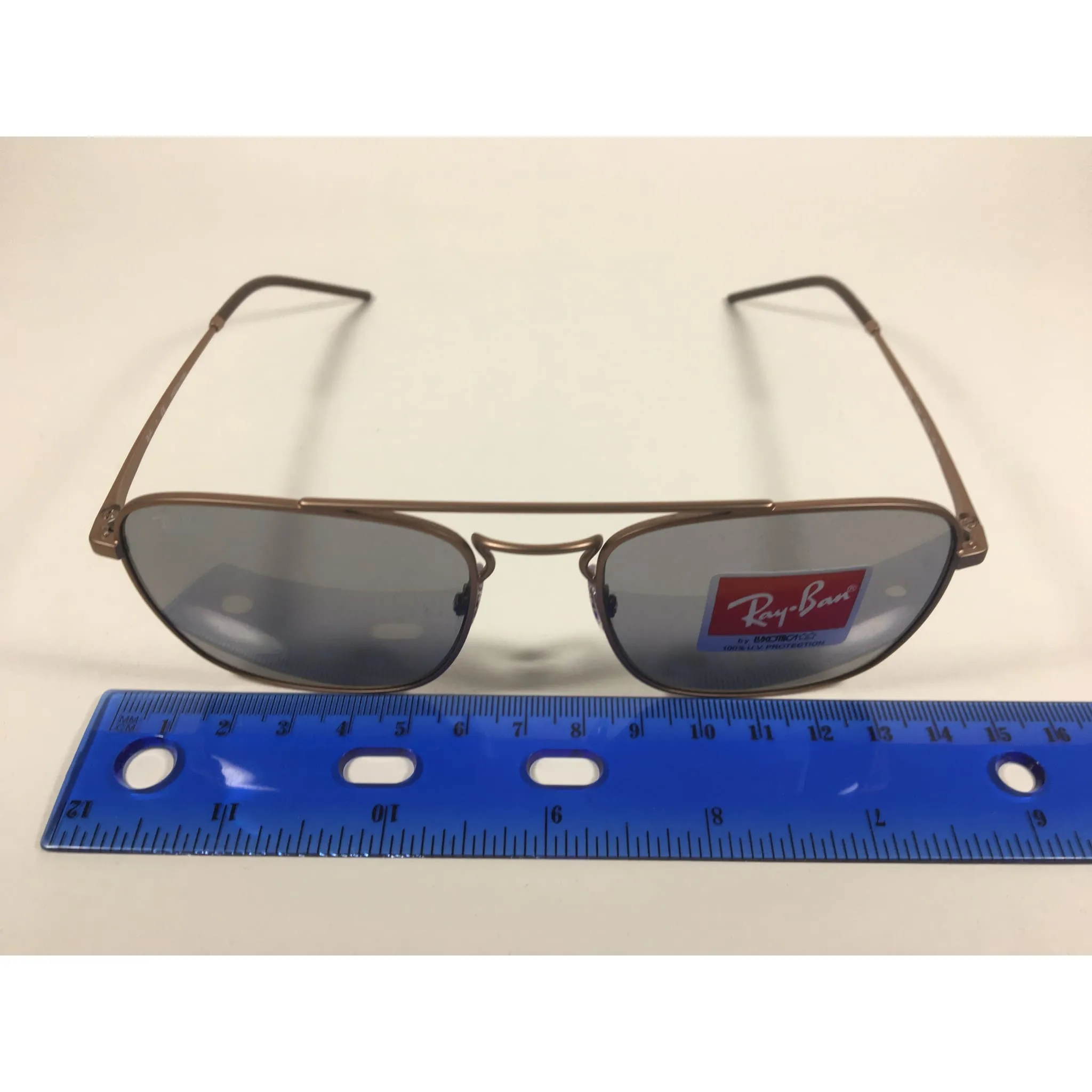 Ray-Ban Square Sunglasses Copper Bronze Metal Solid Gray Lens RB3588 9146/1