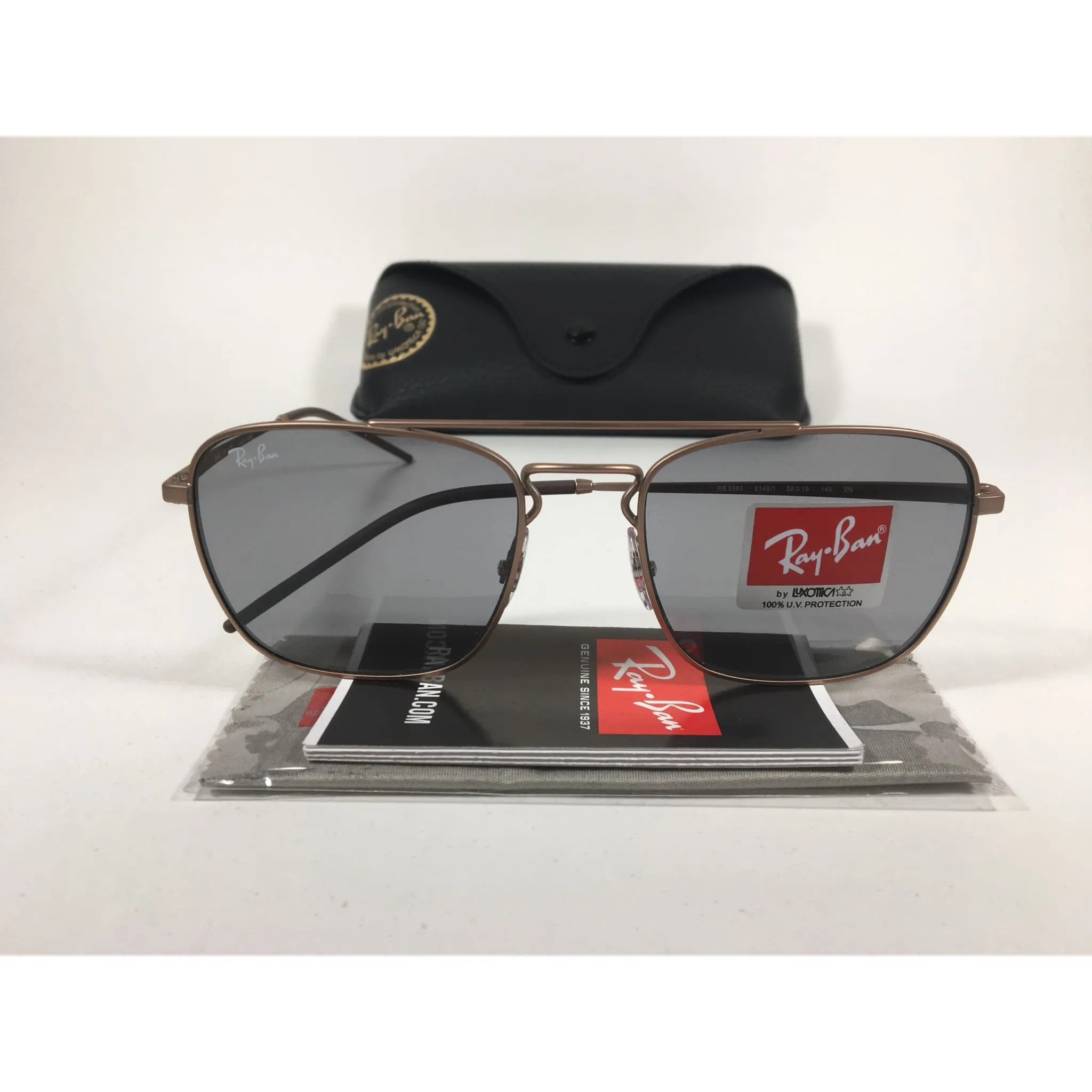 Ray-Ban Square Sunglasses Copper Bronze Metal Solid Gray Lens RB3588 9146/1