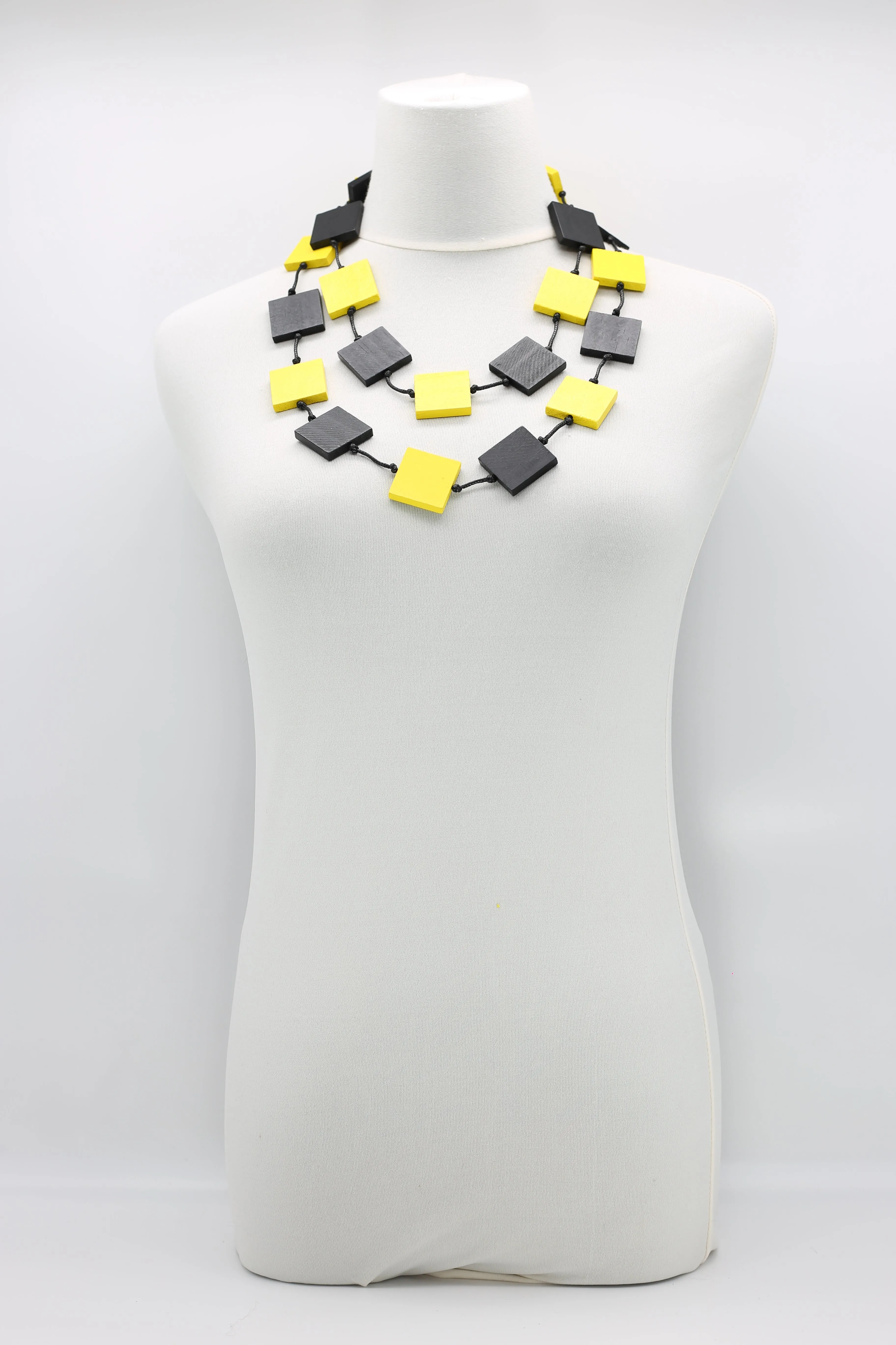 RECYCLE WOOD SQUARE NECKLACE -DUO