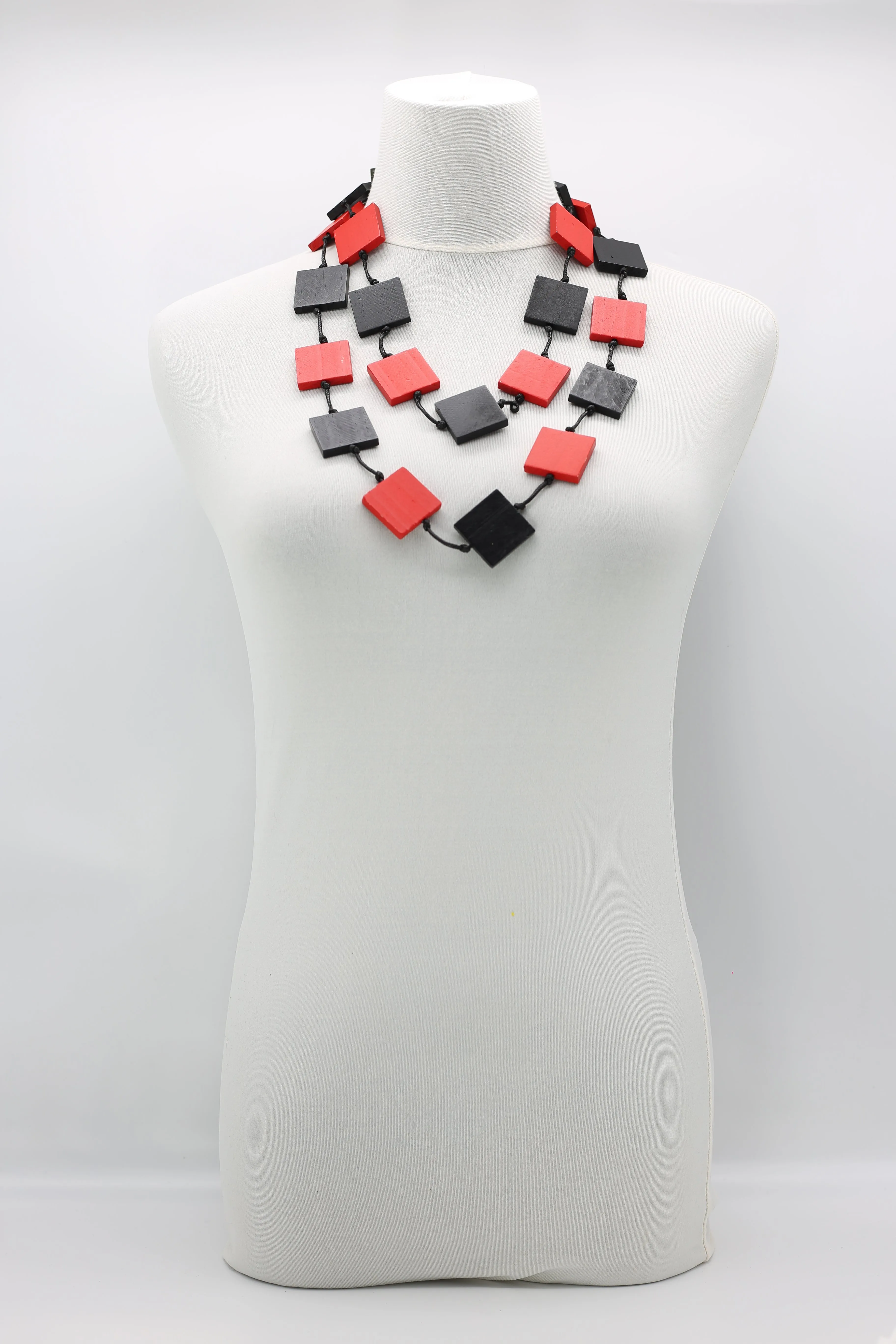 RECYCLE WOOD SQUARE NECKLACE -DUO