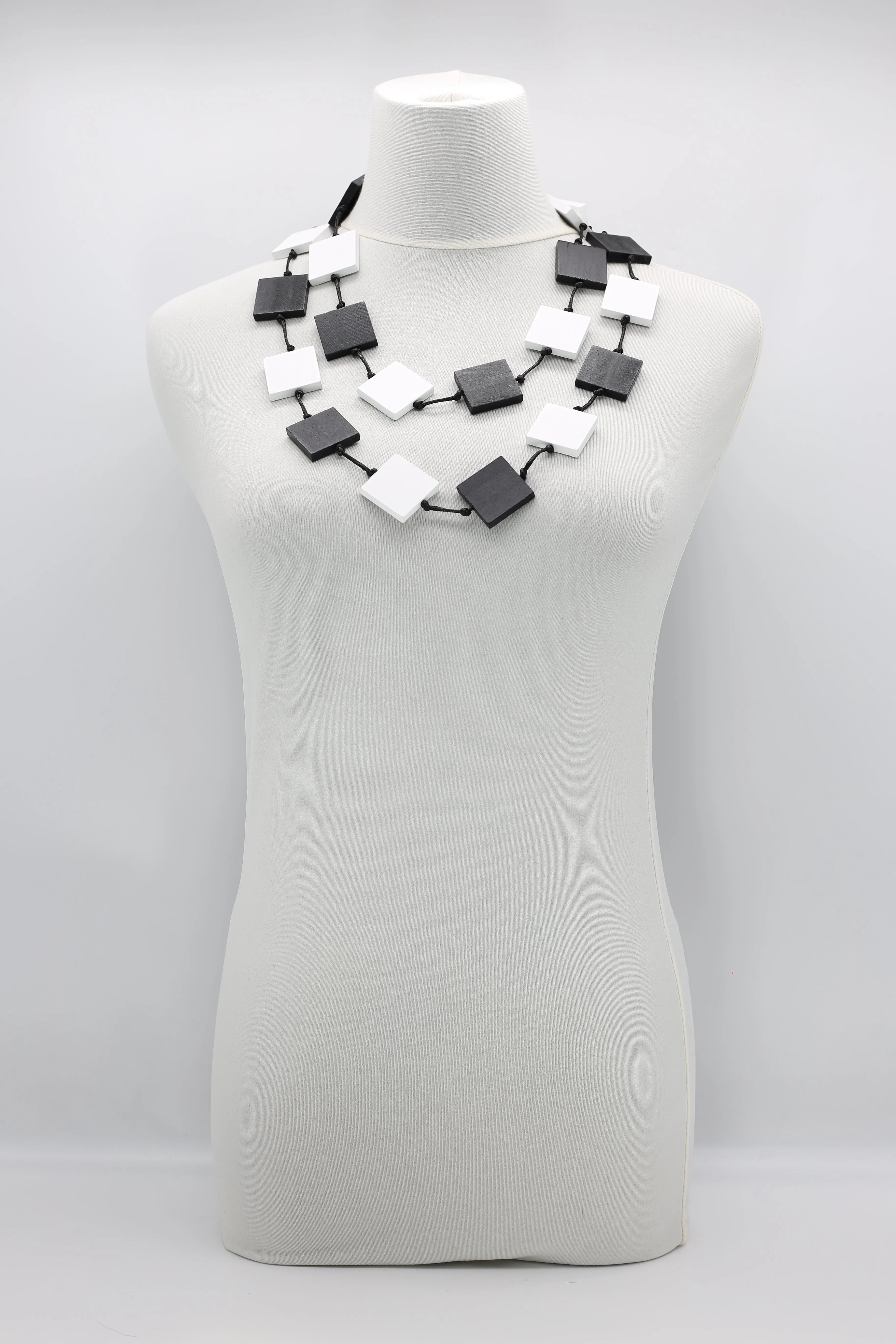 RECYCLE WOOD SQUARE NECKLACE -DUO