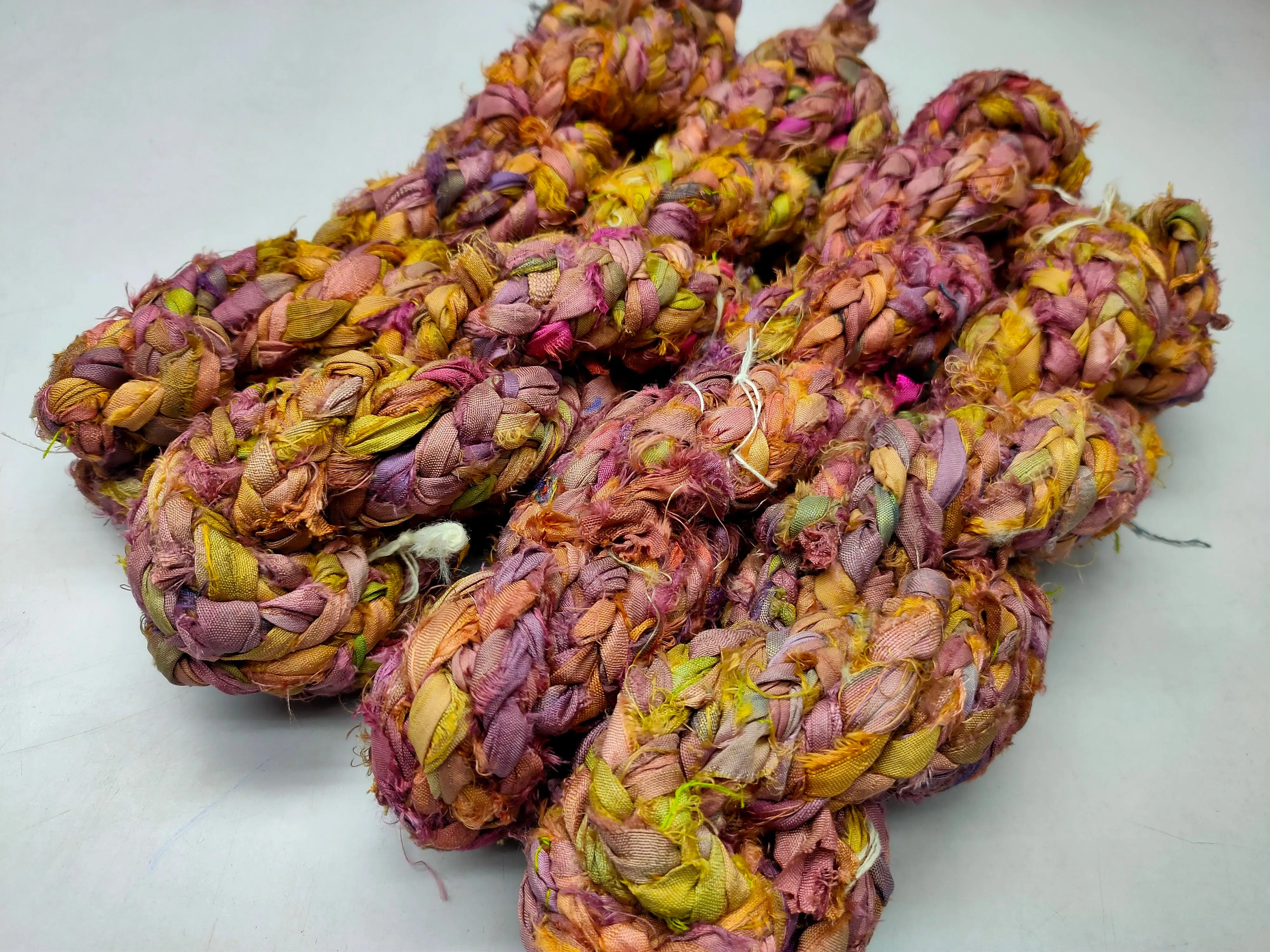 Recycled Sari Silk Ribbon Braided - Bingo Candy