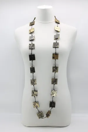 RECYCLED WOOD SQUARES SINGLE STRAND HAND GILDED NECKLACE