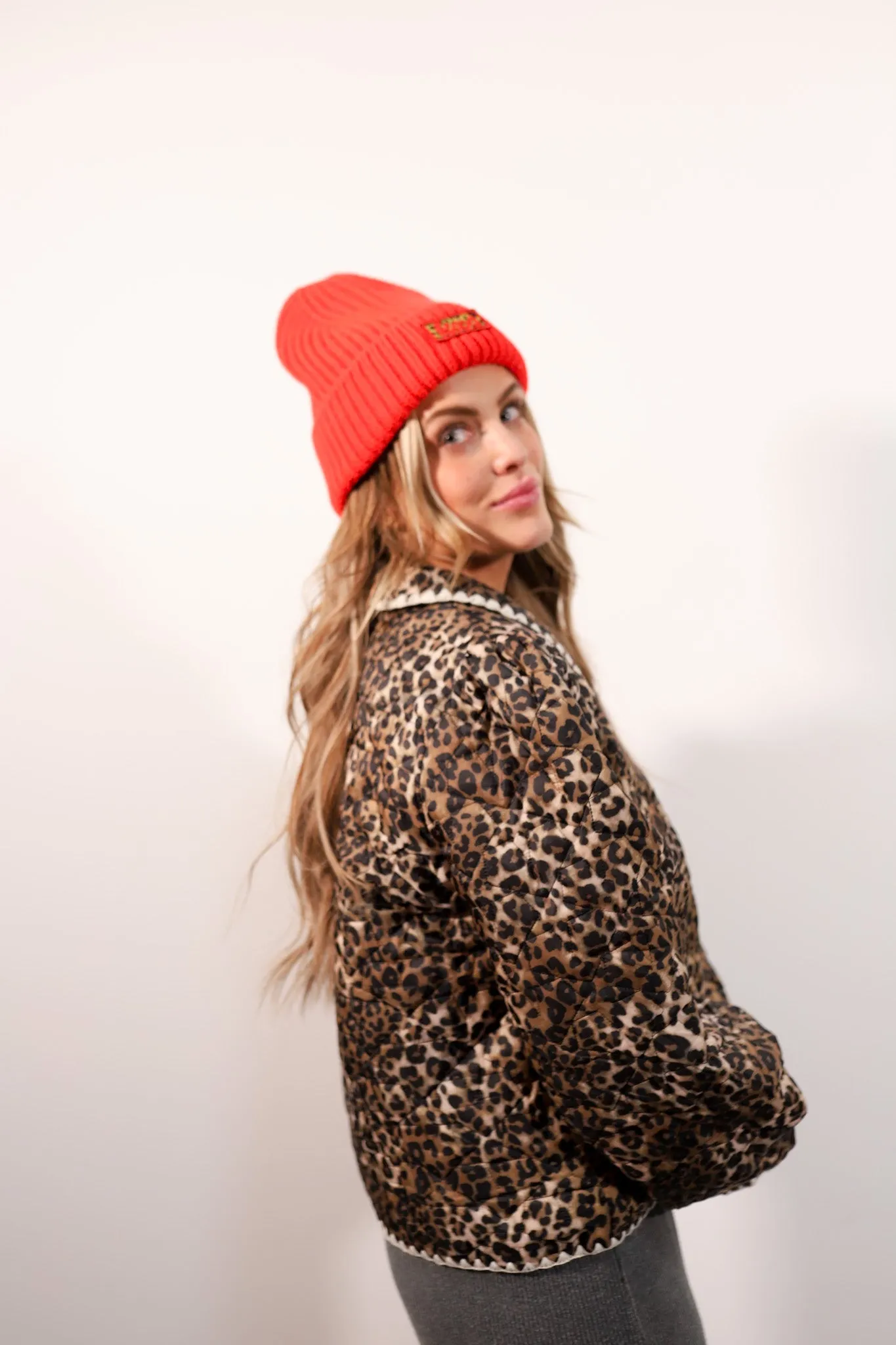 RED CHEETAH BEANIE