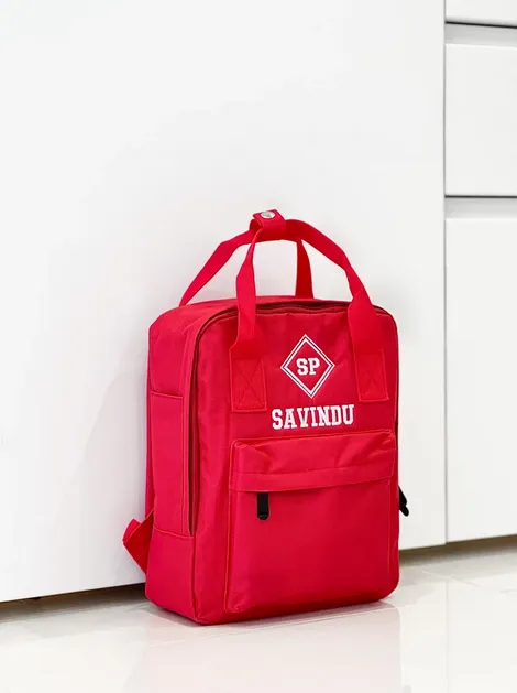 (Red) Personalised Name Twin Handle Backpack