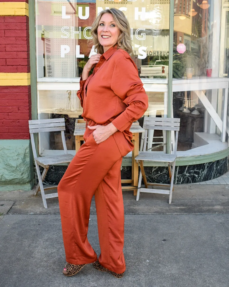 RELAXED DRAWSTRING WAIST PANTS - REDWOOD