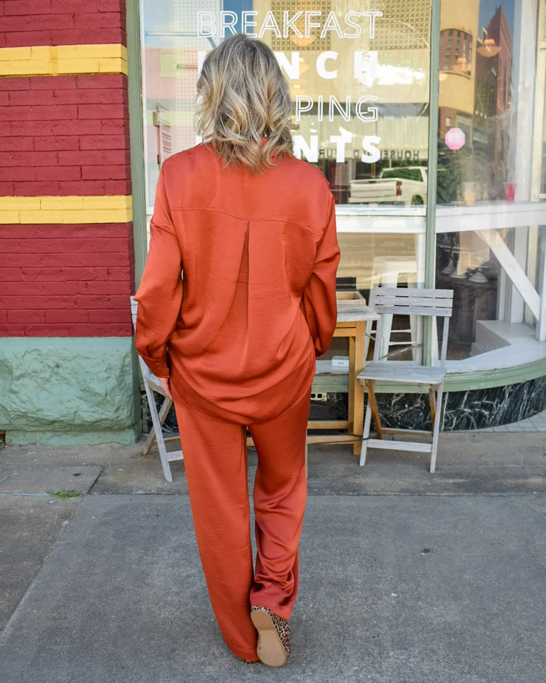 RELAXED DRAWSTRING WAIST PANTS - REDWOOD