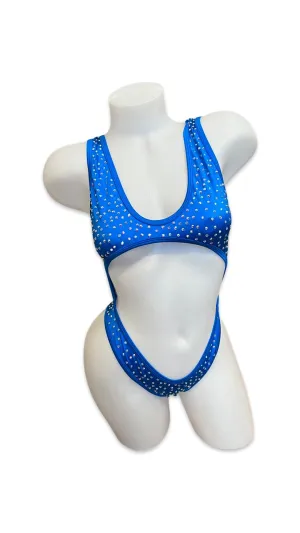 Rhinestone Bralette One Piece Royal Blue