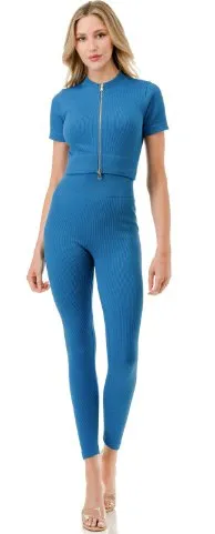 Ribbed 2 Way Zip Set Blue