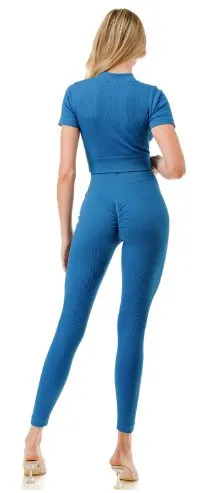 Ribbed 2 Way Zip Set Blue
