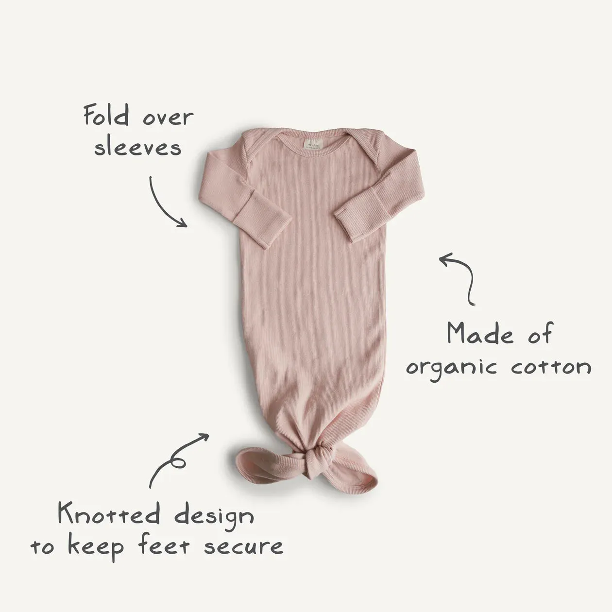 Ribbed Knotted Baby Gown   Beanie Set-Ivory