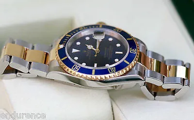 ROLEX SUBMARINER TWO TONE GOLD STAINLESS STEEL BLUE WATCH 16613
