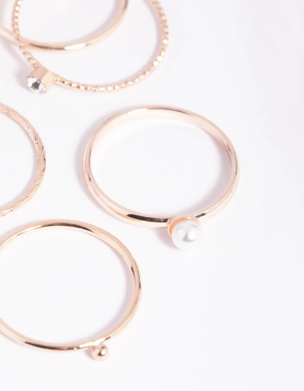 Rose Gold Dainty Pearl Ring 5-Pack