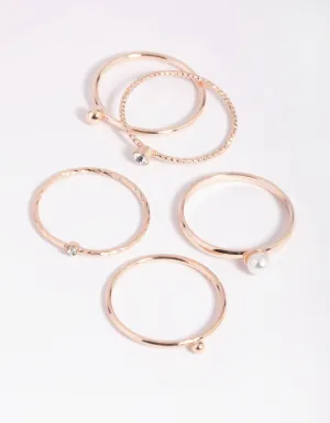Rose Gold Dainty Pearl Ring 5-Pack