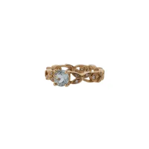 Rose Gold Natural Aquamarine and Moissanite Twisted Shank Ring
