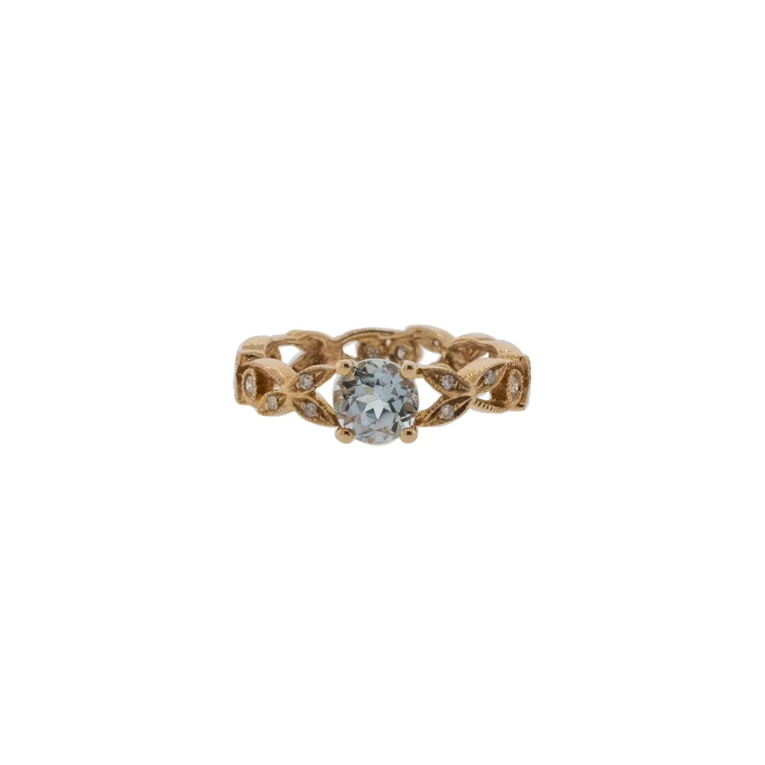 Rose Gold Natural Aquamarine and Moissanite Twisted Shank Ring