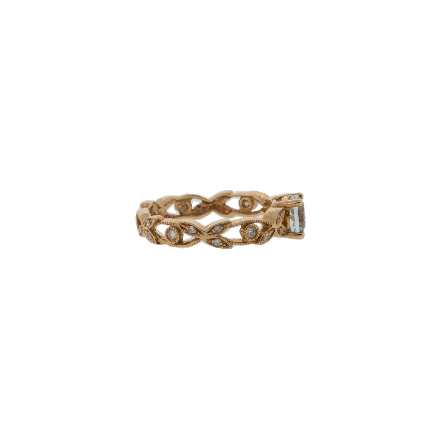 Rose Gold Natural Aquamarine and Moissanite Twisted Shank Ring