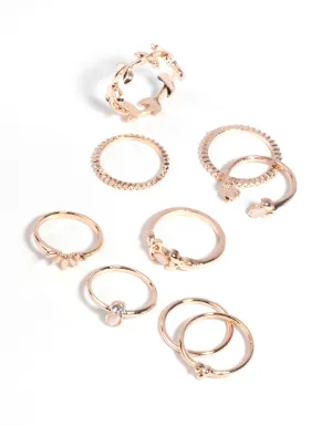 Rose Gold Pretty Leaves Ring 9-Pack