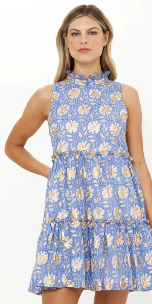 Ruffle Tiered Short Dress in Mughal Blue