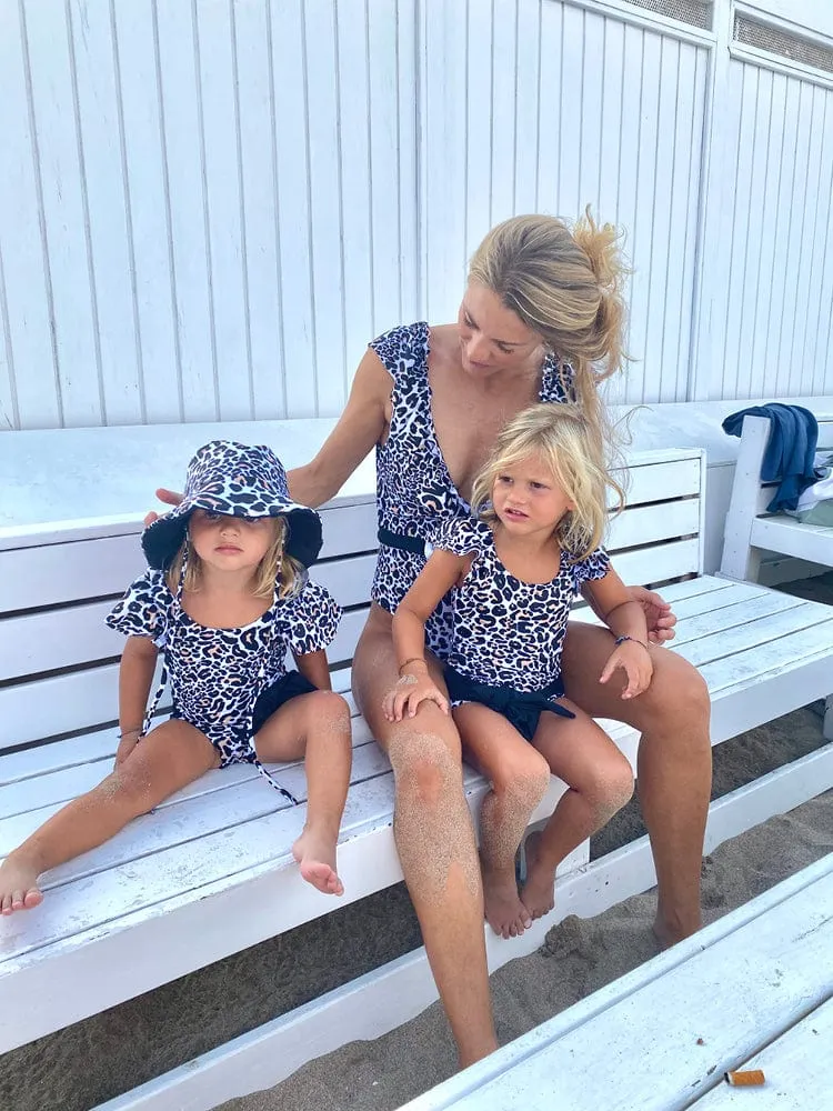 Ruffled One Piece Black and White Animal Print Swim Suit