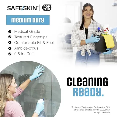 SAFESKIN Nitrile Disposable Gloves in Pack of 50, Medium Duty, Medium Size, Powder Free - Food Handling, First Aid, Cleaning