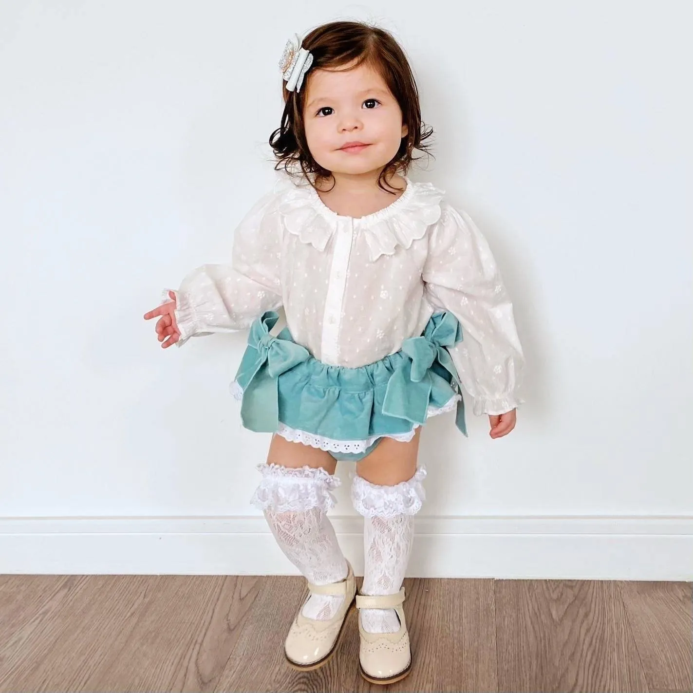 Sage Green Velvet Bow Bloomers