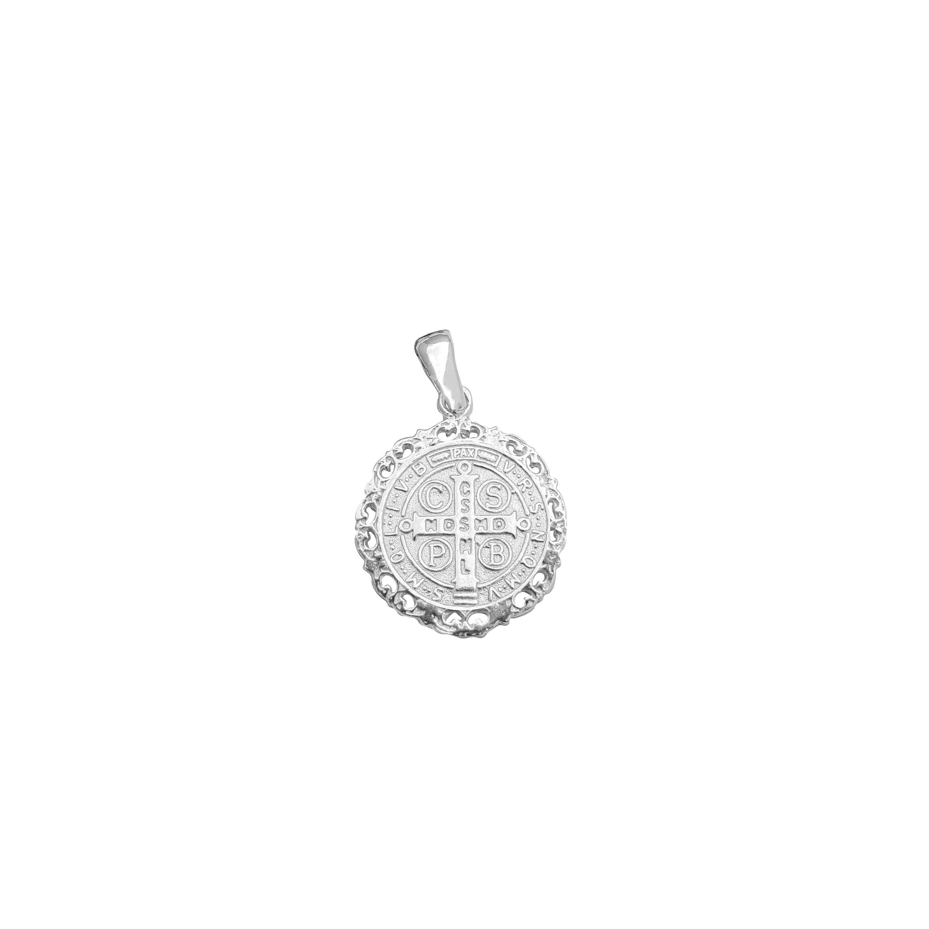Saint Benedict Frilled-Edge Medallion Pendant (Silver)