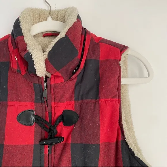 Saks Fifth Avenue Buffalo Check‎ Faux Fur Removable Hooded Vest - Size Medium