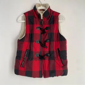 Saks Fifth Avenue Buffalo Check‎ Faux Fur Removable Hooded Vest - Size Medium