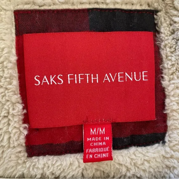 Saks Fifth Avenue Buffalo Check‎ Faux Fur Removable Hooded Vest - Size Medium