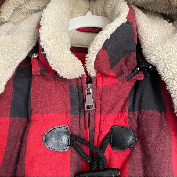 Saks Fifth Avenue Buffalo Check‎ Faux Fur Removable Hooded Vest - Size Medium