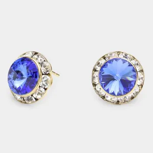 Sapphire Austrian Crystal Round Stud Earrings | 5/8" | 481245