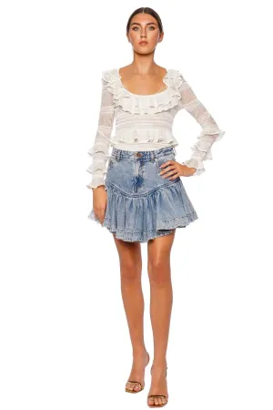 Sea Foam Denim Frill Mini Skirt