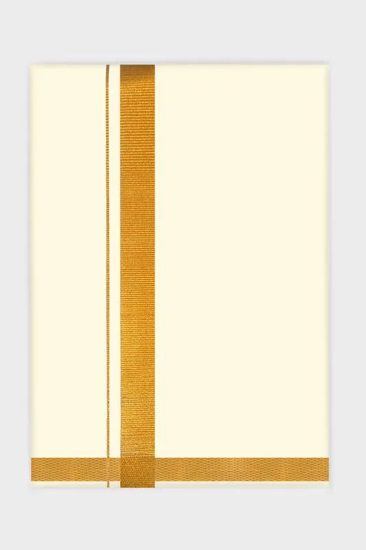 Shrishti - Cream Single Layered Dhoti with Gold Jari Border For Men | Uathayam