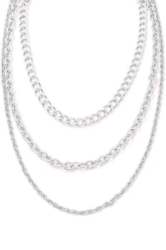 Silver 3 layered chain necklace