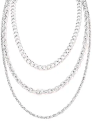 Silver 3 layered chain necklace