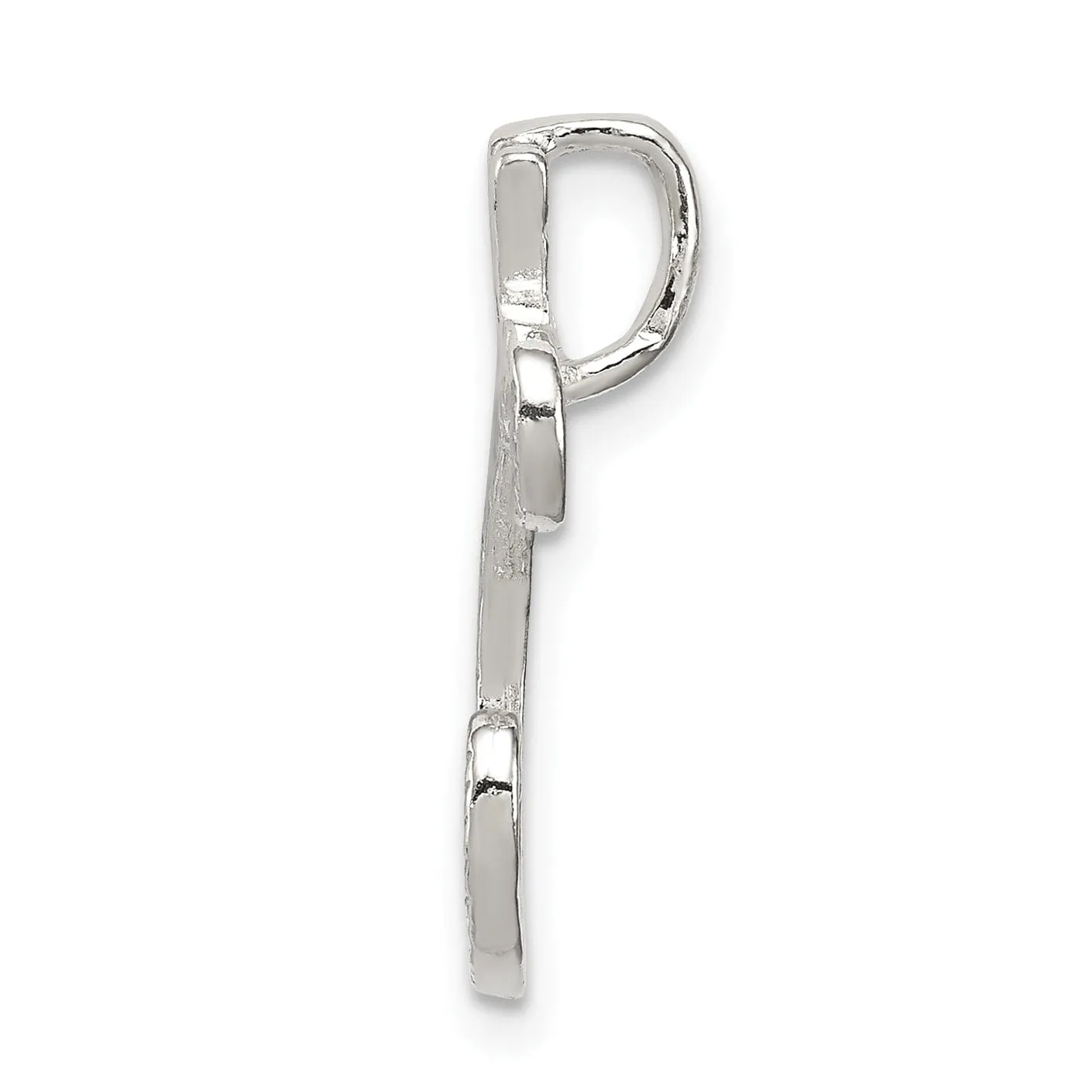 Silver Polished Textured Letter C Charm Pendant